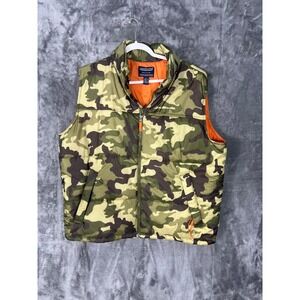 Outlooks Mens Camo Puffer Vest XL Woodland Camouflage Orange Lining Full Zip